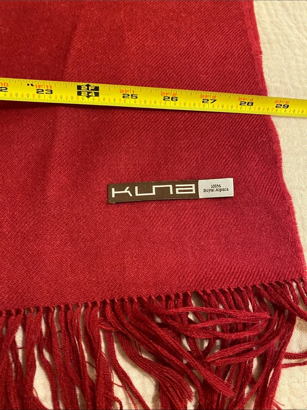 KUNA BABY ALPACA Burgundy Scarf with Fringe